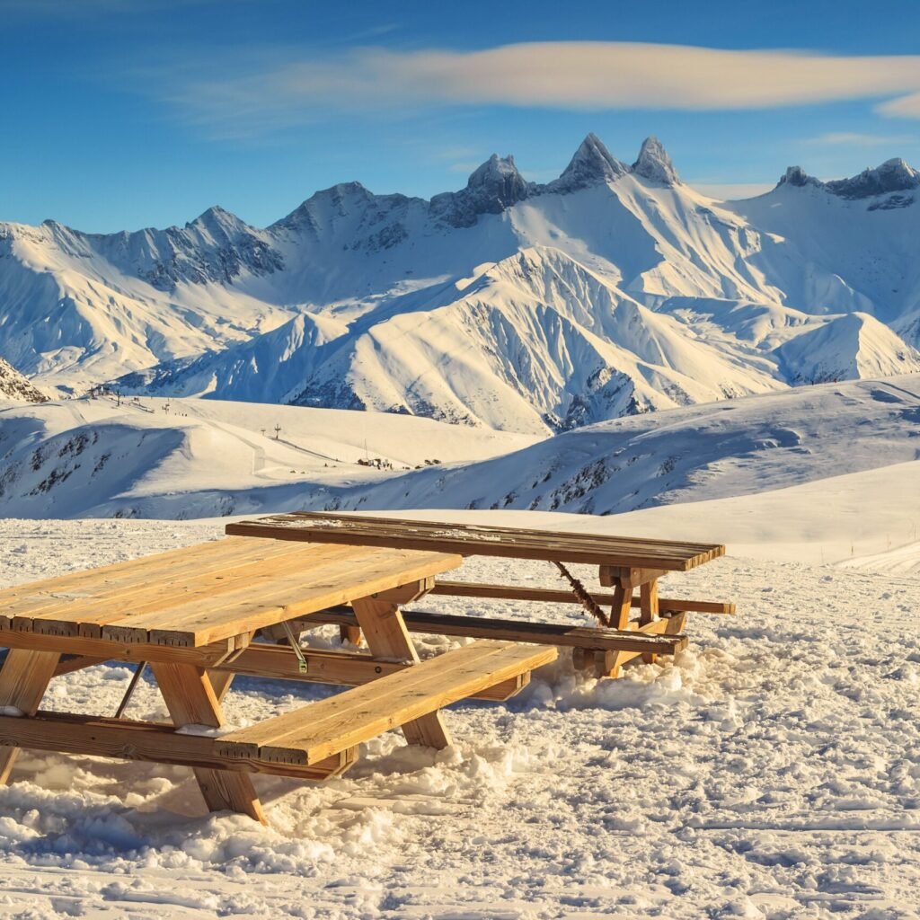 Famous ski resort and beautiful peaksLes Sybelles,France Winter landscape and snowy peaks,Aiguilles D'arves,Les Sybelles,France